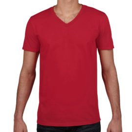 Customize Gildan 6400V men's short-sleeve softsyle v-neck t-shirt with your logo, team name and number, or your own design at iCustomizeit.ca.