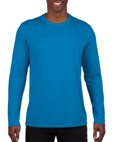 Customize a mens' Gildan 42400 performance long-sleeved shirt with a logo, team name and number, or your own design at iCustomizeit.ca.