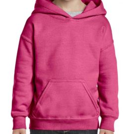 Customize a youth basic hoodie Gildan 18500B with a logo, team name and number, or your own design printed on front and/or back at iCustomizeit.ca.