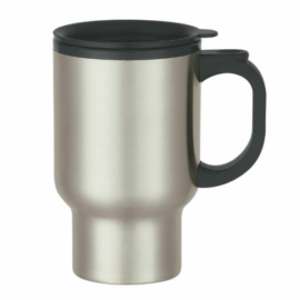 Customize a silver travel mug with a logo, design, or text at iCustomizeit.ca.